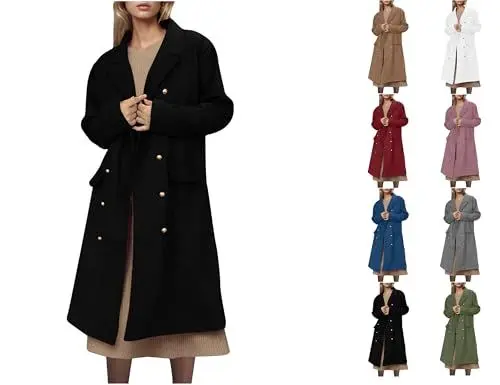 Produktbild: Guhmomh Winterjacke Damen Warm Wintermantel Elegant Wollmantel Lange Fleecejacke Wolle Parka mit Taschen Winterparka Einfarbig Teddy Jacke Dufflecoat Revers Mantel Warehouse Deal Schwarz XL