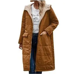 Produktbild: Guhmomh Winterjacke Damen Wintermantel Lange Steppjacke Warme Gefüttert Daunenjacke Langarm Parka mit Kapuze Winterparka Einfarbig Hoodie Reißverschluss Mantel Damen Sale Braun XXL