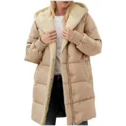 Produktbild: Guhmomh Winterjacke Damen Wintermantel Lange Steppjacke Warme Gefüttert Daunenjacke Langarm Parka mit Kapuze Winterparka Einfarbig Hoodie Reißverschluss Mantel Angebote Khaki M
