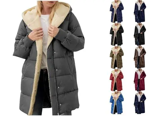 Produktbild: Guhmomh Winterjacke Damen Wintermantel Lange Steppjacke Warme Gefüttert Daunenjacke Langarm Parka mit Kapuze Winterparka Einfarbig Hoodie Reißverschluss Mantel Warehouse Deal Dunkelgrau 3XL