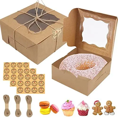Produktbild: GUIFIER 30 Stück Bäckerei Boxen mit Fenster, Tortenschachtel Karton 15,5 x 15,5 x7,5cm Kraftpapier Kuchen Geschenkbox, Keksschachtel mit Sichtfenster Pappschachteln für Gebäck Macaron Cookie Cupcake