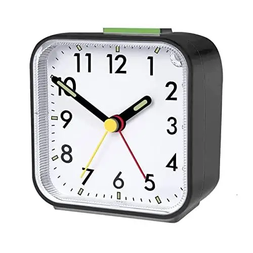 Produktbild: GUIGUZHJ Wecker Analog Ohne Ticken mit Licht und Schlummerfunktion und Obere Taste, Lauter Alarm, Wecker Leise, Batteriebetrieben, Kinder Wecker, Tragbarer Wecker, Einfach Stil, Schwarz