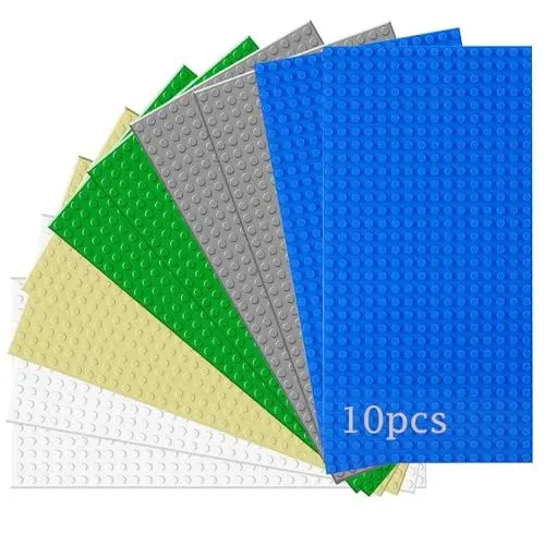 Produktbild: Guihumz 10 Platten-Set Bauplatten Kompatibel mit Meisten Marken,Classic Bausteine Grundplatten 25.5 * 12.5cm mit 16 * 32 Noppen,Mehrfarbig(Sand,Grau,Grün,Blau, Creme,25.5 * 12.5cm)