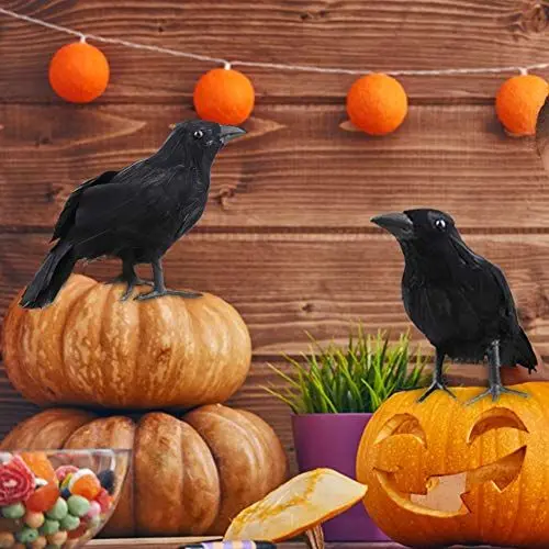 Produktbild: GULEEK Lebensechte Krähenfigur, gruselige Halloween-Dekoration, 16 x 4 x 11,5 cm, für Spukhäuser oder Mottopartys
