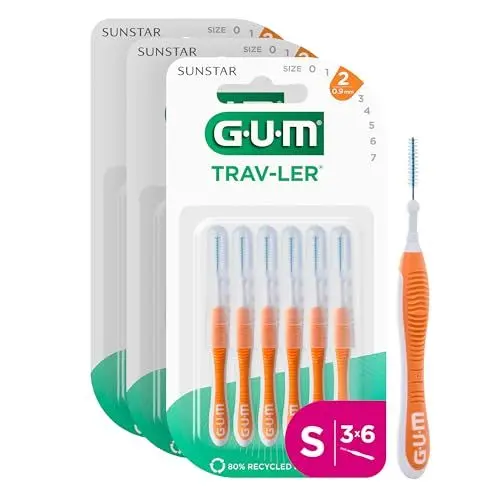 Produktbild: GUM TRAV-LER Interdentalbürsten | Zur gründlichen Reinigung aller Zahnzwischenräume | Biegbarer Hals | Zahnreinigung und Plaqueentfernung (ISO Größe 2, 0.9mm (18 units))