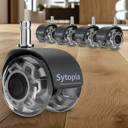 Produktbild: Gummi Bürostuhl Rollen, 5er Set Rollen für Bürostühle, Hartbodenrollen für Bürostuhl Stuhlrollen Ersetzen Bodenschutzmatte, Leise und Weiche Stuhlrollen mit 11x22mm (Nicht für 1KEA), Grau Glatte