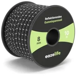 Produktbild: Gummiseil auf Rolle - reflektierend, wetterfest, zuschneidbar, hochelastisch, belastbar, vielseitiges Expanderseil für Anhänger, Segelsport, Angeln & Outdoor (schwarz, 8mm x 10m)