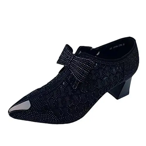 Produktbild: GummiStiefel -Damen Plateau Stiefel Damen Boots Atmungsaktive High Fashion Spitzschuhe Kurze Stiefel Reißverschluss Chunky Heels Damen Serpentine Line Dance Schuhe Damen Sneaker GrüN Damen (Black, 38)