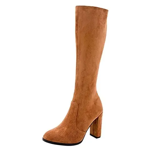 Produktbild: Gummistiefel Damen 40 Stiefeletten Gefüttert Damen Stiefel Wildlederstiefel Warme Flockstiefel Kniehohe Stiefel mit dickem Absatz Für Damen Retro-Schuhe Barfuss Stiefel Damen Schuhe Damen (Brown, 39)