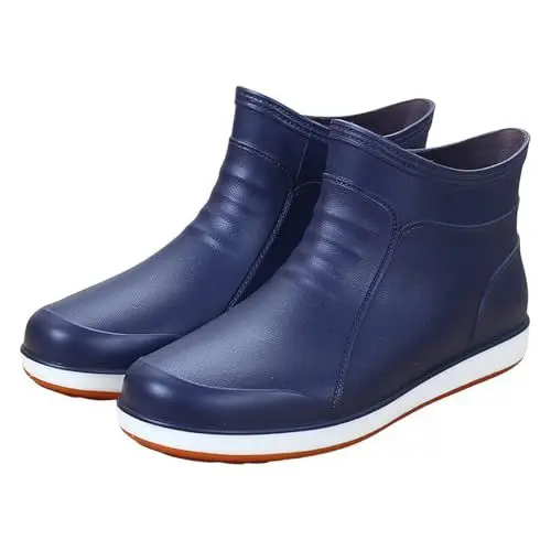 Produktbild: Gummistiefel Damen Hoch Wasserdicht Neoprenstiefel Outdoor Gartenstiefel,modisch,rutschfest,kurzes Rohr,PVC Regenstiefel für Herren,elastischer,Gummistiefel Damen Wetterfeste Schuhe (Blue,45)