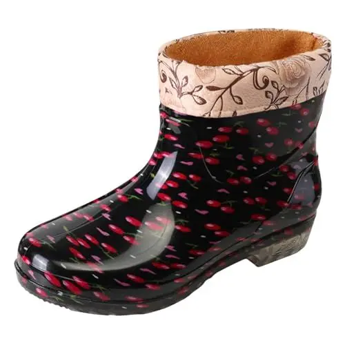 Produktbild: Gummistiefel Damen Kurz Wasserdicht Gefütterter Gummistiefel Winterstiefel Thermosohle rutschfeste Laufsohle mit trittsicherem Profil Halbschaft Winterstiefel Klassisch Modische Stiefeletten EU 37-45