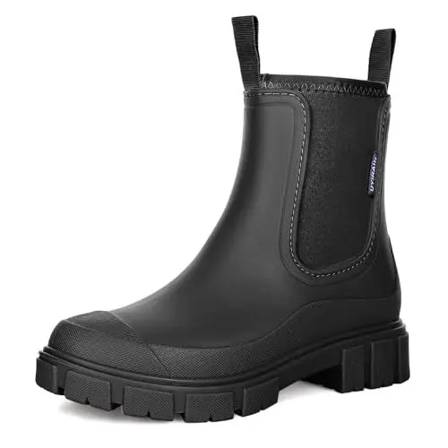 Produktbild: Yenxapei Gummistiefel Damen Wasserdicht Boots，Halbhohe Regenstiefel Chelsea Mit Rutschfest Sohle Modische Schlamm Outdoor Arbeit Stiefel Für Damen