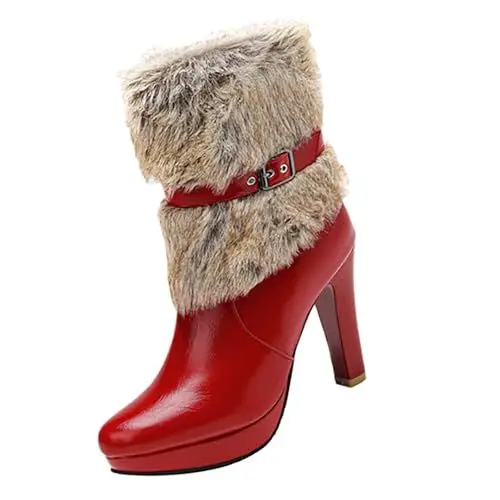 Produktbild: Gummistiefel MäDchen GefüTtert Segelstiefel Boots Autumn And Winter High Heeled Warm Low Boots Short Boots Female Schwarze Winterschuhe Damen Winter Stiefel Stiefel (Red, 41)