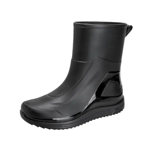 Produktbild: Gummistiefel Regenstiefel für Herren, modische Gummistiefel, rutschfeste Gartenstiefel für den Außenbereich, Arbeitsschuhe bis zur Mitte der Wade, Bequeme, leichte Schuhe Für Herren (Black, 43)