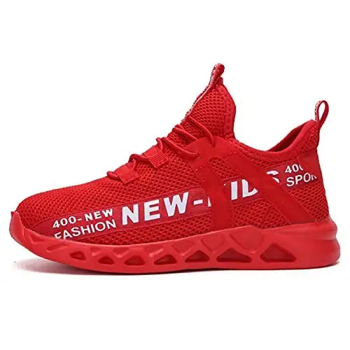 Produktbild: GUOCHENXY Turnschuhe Jungen Mädchen Hallenschuhe Junge Sportschuhe Kinder Mesh Atmungsaktiv Kinderschuhe Outdoor Laufschuhe Sneaker Klettverschluss Wanderschuhe Rot 32EU