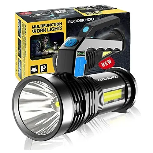 Produktbild: GUODSKHOO LED Taschenlampe Leistungsstark Wiederaufladbar 4 Modi Tragbar Arbeitslampe für Camping, Wandern, Angeln, Notfälle