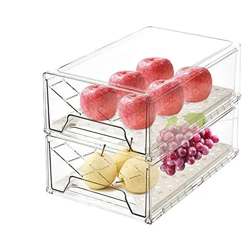 Produktbild: GuoTcusy Kühlschrank Organizer Aufbewahrungsbox, Schubladen Ordnungssystem für Küche, Schrank, Büro, Stapelbar Vorratsbehälter für Kartoffel, Obst, Gemüse (2 Schubladen, Groß)