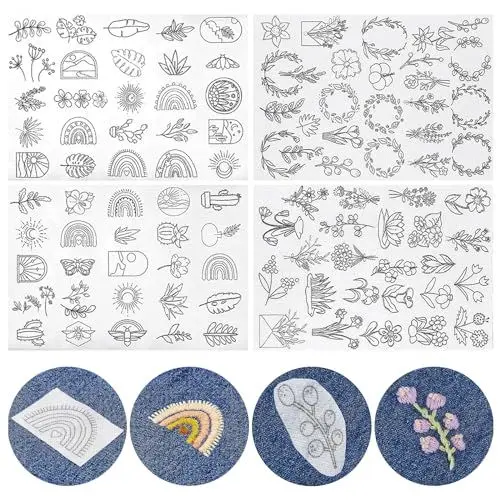 Produktbild: GUOYOU 100 Stickvorlagen, Selbstklebend Stickvlies Wasserlöslich mit Blumenmustern, Stabilisatoren Stickvlies Wasserlöslich zum Handnähen, für DIY Projekte, Kleidung & Taschen Personalisieren
