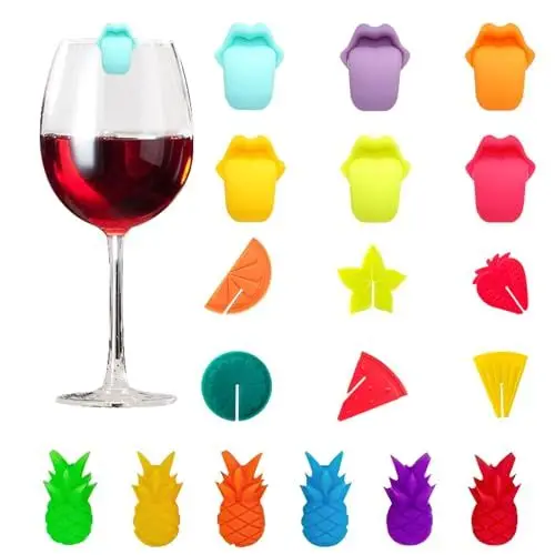 Produktbild: GUOYOU 18 Stück Glasmarkierer, Glas Markierung Trinkgläser Silikon, Wiederverwendbar Glasmarker, Bunte Wein Marker zur Unterscheidung für Weinglas Champagnerglas Cocktailglas Martini Gläser auf Party