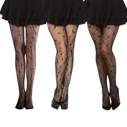 Produktbild: GUOYOU 3 Stücke Halloween Netzstrümpfe Netzstrumpfhose Schwarz Halloween Herzen Sterne Mond und Kreuzmuster Strumpfhose Netzstrumpfhosen,Halloween Kostüm Accessoires Festival Karneval Strümpfe