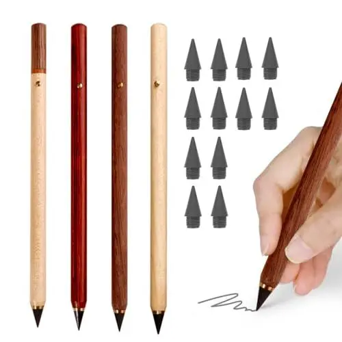 Produktbild: GUOYOU 4 Stück Ewiger Bleistift, Bleistift mit 12 Pencil Austauschbare Mine, Bleistifte Set, HB Bleistifte, für Ab 3 Jahren Kinder und Erwachsene Studenten, Heimbüro(4 Holzfarben)