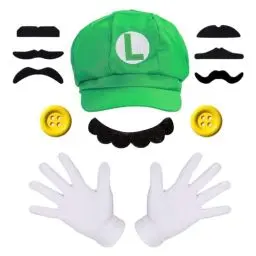 Produktbild: GUOYOU Cosplay Kostüm Kinder Accessoires, Erwachsene Karneval Kostüm Mütze Grün Hut Handschuhe Bart Gelbe Knöpfe, Faschingkostüme Mottoparty Halloween, für Kinder Damen Herren