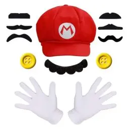 Produktbild: GUOYOU Cosplay Kostüm Kinder Accessoires, Erwachsene Karneval Kostüm Mütze Rot Hut Handschuhe Bart Gelbe Knöpfe, Faschingkostüme Mottoparty Halloween, für Kinder Damen Herren