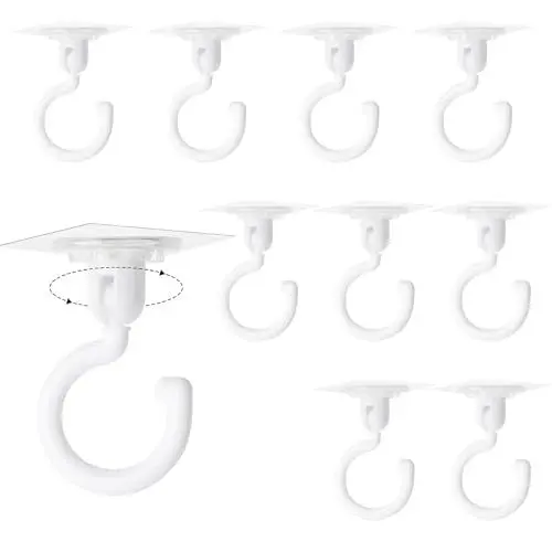 Produktbild: GUOYOU Haken Selbstklebend, 9 Stück Weiß Mehrzweck Selbstklebende Haken, 360°Drehbar Deckenhaken, Haken Ohne Bohren, für Handtuchhaken, Decke, Bad, Wandhaken, Schlüssel, Stecker, Küchenutensilien