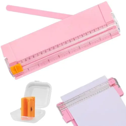 Produktbild: GUOYOU Papierschneider A4, Schneidemaschine Papier, Papierschneidemaschine mit Automatischer Sicherheits Sicherung, Papier Cutter mit Ersatzklingen, für Scrapbooking Bastelpapier Karton Etikett, Rosa