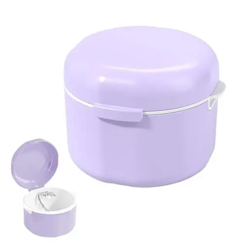 Produktbild: GUOYOU Zahnspangendose, Gebissdose Zahnprothesen Behälter Prothesendose Tragbarer Spangendose Zahnspangenbox Zahnschiene Box für Aufbewahrung und Eintauchen Reinigung von Zahnschiene, Lila