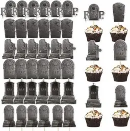 Produktbild: GUOYOU36 Stücke Halloween Kuchen Deko,Halloween Cupcake Topper Happy Halloween Cake Toppers Cupcake Deko Kuchen Grabstein Tortendeko Muffins Dessert Dekoration,Per Gruselige Halloween-Mottopartys