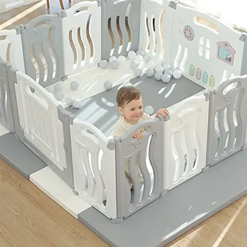 Produktbild: Gupamiga Laufstall Baby Faltbar - Laufgitter mit Zeichenbrett & Sicherheitsspielhof (Meeresthema)