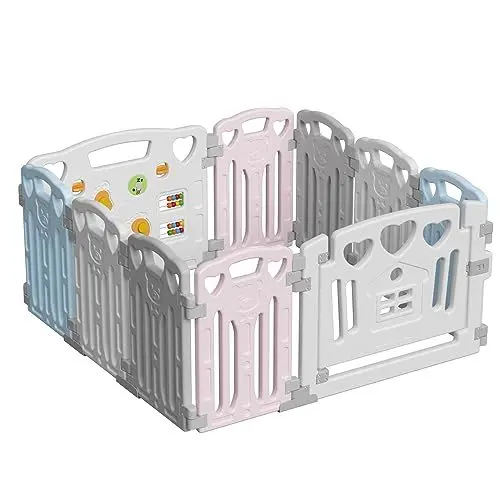 Produktbild: Gupamiga Laufstall Baby Laufgitter Baby Sicherheits-Aktivitätszentrum für drinnen oder draußen, 10 Paneele, Bunt, PLP-WL001-10