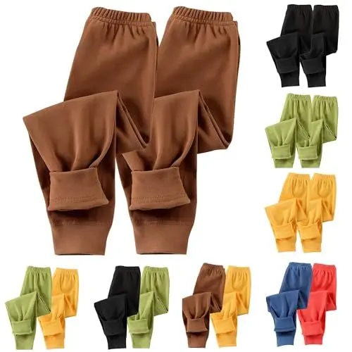 Produktbild: Guqmjde 2er Pack Mädchen Leggings Thermohose Jungen Baumwolle Thermo Hose Kinder Winterhose Fleece Thermoleggings Warme Elastische Taille Thermounterwäsche Bequem Fleecehose Freizeithose Kaffee 120