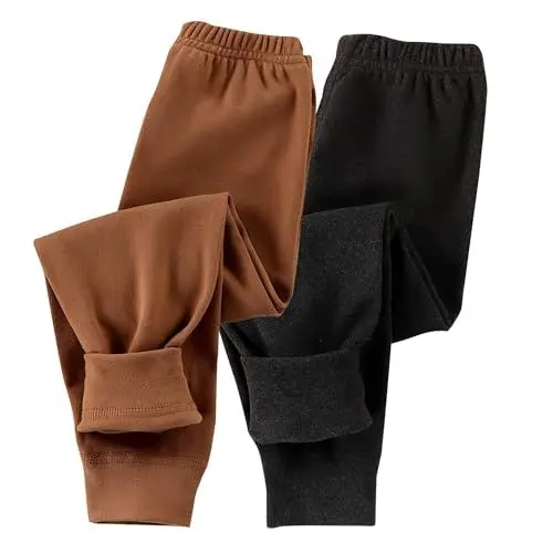 Produktbild: Guqmjde 2er Pack Mädchen Leggings Thermohose Jungen Baumwolle Thermo Hose Kinder Winterhose Fleece Thermoleggings Warme Elastische Taille Thermounterwäsche Bequem Fleecehose Kaffee + Dunkelgrau 110
