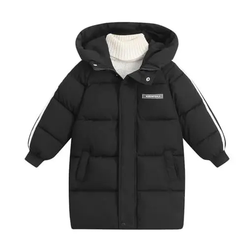Produktbild: Guqmjde Angebote Mädchen Daunenjacke Thermal Winterjacke Plain Wintermantel Mantel Jacken Puffer Jacke Daunenmantel Kapuzenjacke Thermojacke Outdoorjacke Sweatjacke Schwarz, 9 Jahre