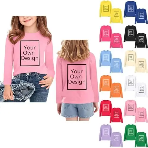 Produktbild: Guqmjde Langarmshirt Mädchen Personalisierte Tshirt Lässiger Longsleeve Kinder Kleidung Gym Oberteil Custom T-Shirt Personalisiert Kinder Selbst Gestalten Tops Rosa 2-3 Jahre
