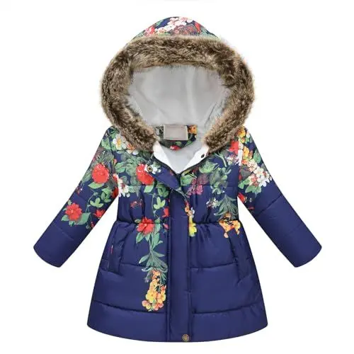 Produktbild: Guqmjde Outlet Angebote Daunenjacke Mädchen Winterjacke Thermal Mantel Wintermantel Jacken Winddicht Puffer Jacket Kapuzenjacke Daunenmantel Outdoorjacke Thermojacke Sweatjacke Marine, 8 Jahre