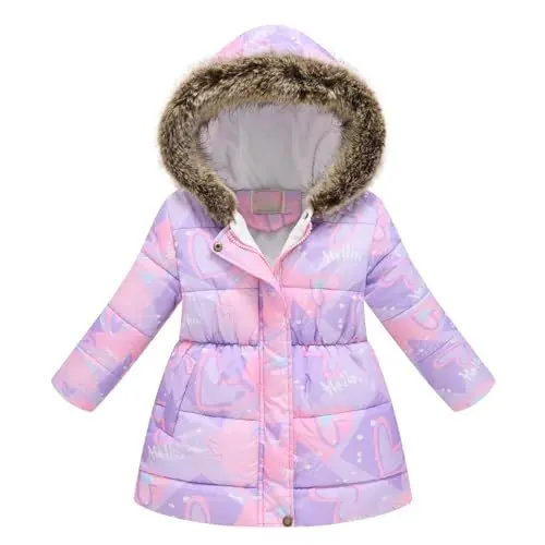Produktbild: Guqmjde Sale Angebote Daunenjacke Mädchen Winterjacke Thermal Mantel Wintermantel Jacken Winddicht Puffer Jacket Kapuzenjacke Daunenmantel Outdoorjacke Thermojacke Sweatjacke Lila, 2 Jahre