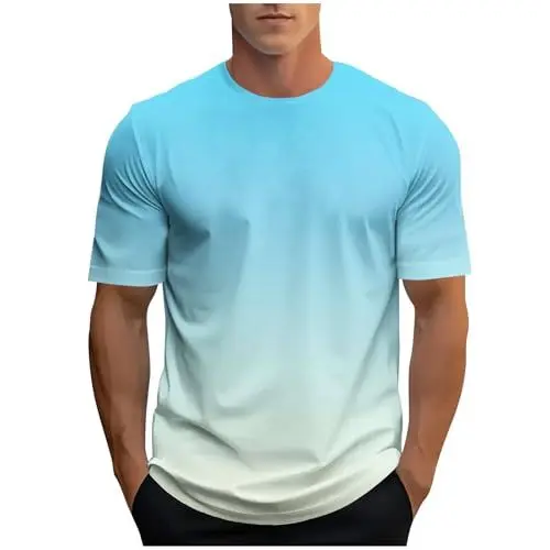 Produktbild: Guqmjde T-Shirts für Herren Batik Tshirt Sommer Sportbekleidung Atmungsaktiv T-Shirt Klamotten Casual Sport Tshirts Rundhals Sportshirt Herren Kurzarm Mode Tee T-Shirt Himmelblau, L