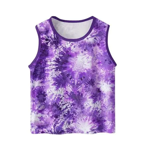 Produktbild: Guqmjde Tank Top Jungen Tops Batik Tshirt Atmungsaktiv Achselshirt T Shirt Mode Kurzarm Sommer Sportkleidung Laufen Klamotten Mädchen Oberteile Bedrucktes Achselshirt Lila, 14 Jahre