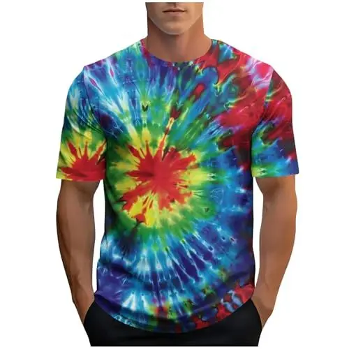 Produktbild: Guqmjde Tshirt Herren Batik T-Shirts Sommer Sportbekleidung Tie-Dye T Shirt Coole Bedrucktes Klamotten Sport Tshirts Kurzarm Bequem Kleidung Rundhals Bekleidung Blau,XXL