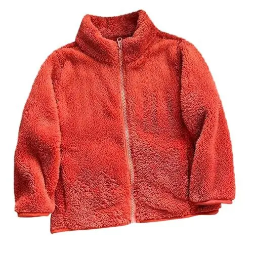 Produktbild: Guqmjde Teddy Fleecejacke Mädchen Winterjacke Fleecejacke Kinder Thermal Mantel Sweatjacke Warm Jacken Wintermantel Plüschjacke Übergangsjacke Outdoorjacke Flauschjacke Orange, 130 Cm