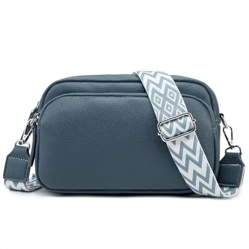 Produktbild: GUQTLUN Umhängetasche Damen Breiter Gurt Crossbody Bag Damen Stylisch Klein Schultertaschen Damen Leder Moderne Taschen Handytasche zum Umhängen Blau