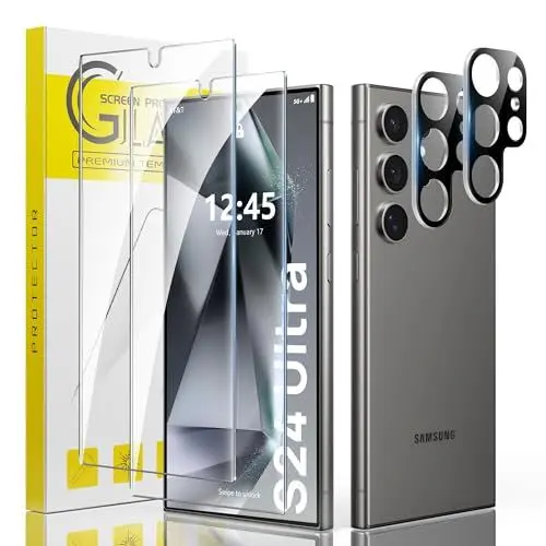 Produktbild: Guretok 2+2 Stück, Panzergla für Samsung Galaxy S24 Ultra Glas mit Kameraschutz 6,8