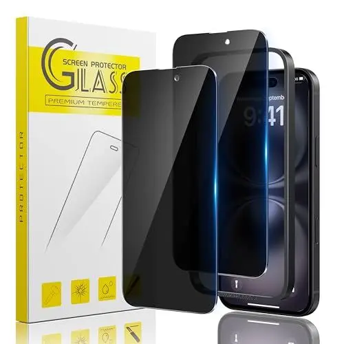 Produktbild: Guretok 2 Stück für Panzerglas Sichtschutz für iPhone 16 Schutzfolie 6,1 Zoll, Dunkle Panzerfolie für iPhone 16 Schutzglas Privacy, (Kratzfest) (9H-Härte) Anti-Spy Folie für iPhone 16