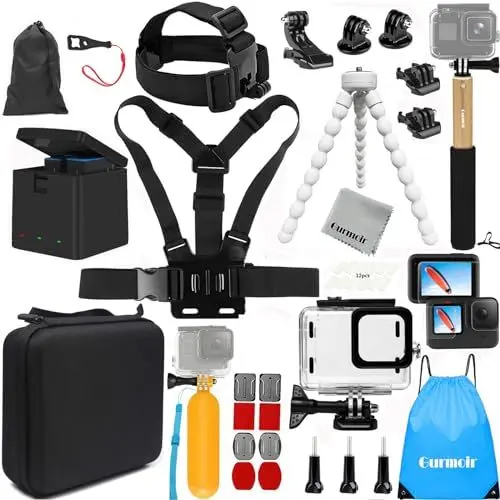 Produktbild: Gurmoir Zubehör-Set mit Akku und Ladegerät für Gopro Hero 12 11 10 9, Zubehör-Set für Go Pro 12 11 10 9 (PT11)