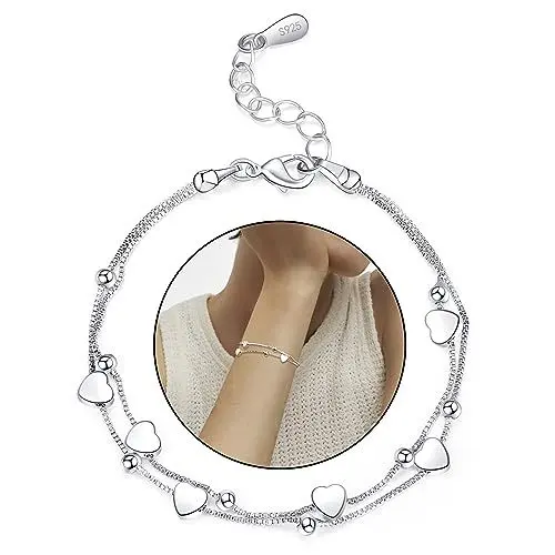 Produktbild: GUROTD Silber Armband für Damen Silberarmband Damen 925 Silber Herz Armband Freundschaftsarmband Verstellbare Armkette Geschenke für Frauen Mädchen