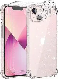 Produktbild: Guscase Hülle Kompatibel mit iPhone 13 mit 3 Stück Schutzfolie und 3 Stück Kameraschutz, Stoßfeste Kratzfeste Schutzhülle Glitzer Transparent Ultradünn Weiche Silikon TPU Handyhülle für iPhone 13