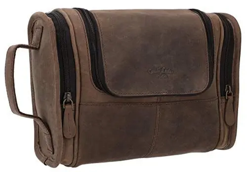 Produktbild: Gusti Kulturbeutel Leder - Chester Kosmetiktasche aus Büffelleder, Herren, wasserabweisend, viele Fächer, Haken zum Aufhängen, Kulturtasche Herren Leder, nachhaltig, Braun